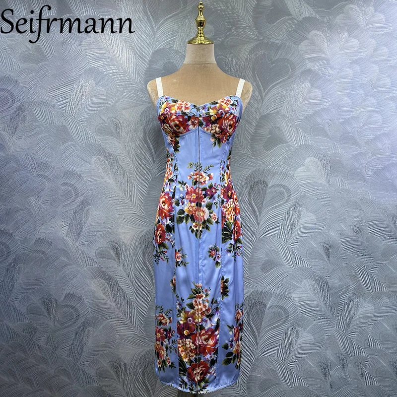 Seifrmann 2026 Frühjahr Damenmode Neuer Stil Modisches Trägerkleid aus Seide mit Print und Taillenbetonung