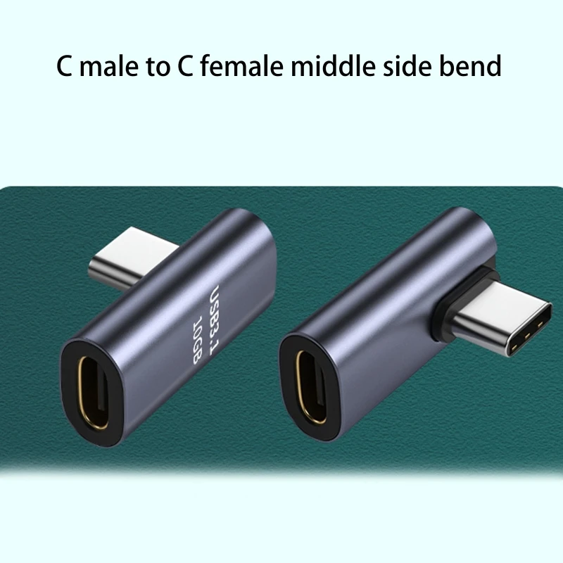 Right Angle USB C Adapter 90 Degree Low Profile Type-C Male to Female Extender Support 3.1 Charge Data Transfer