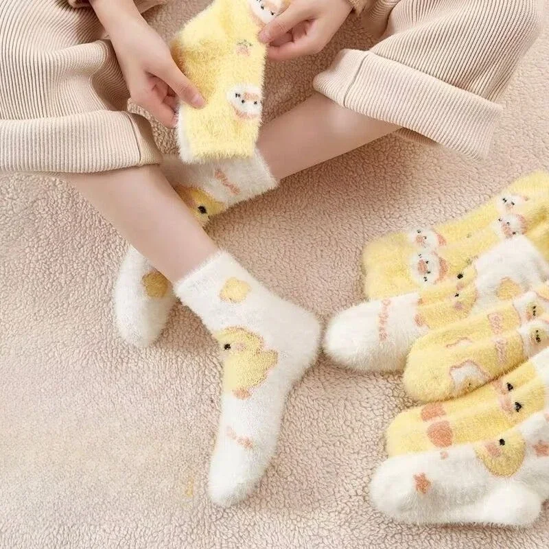 

1/5 Pairs Autumn Winter New Thick Plush Cute Women's Socks Women's Casual Comfort Floor Socks Fashion Mid Tube Socks Duck