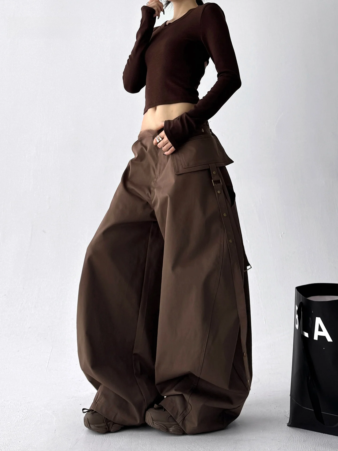 

High Waist Wide Leg Workwear Pants Women's Faion Loose Casual Trousers Sli Autumn Collection Polyester Cotton Blend