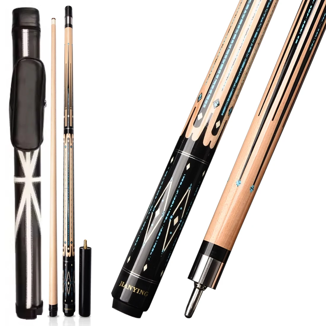 Jianying Pool Cue Stick, Billiard Cue Sticks with Hard Case and Extension, 2-Pieces 58