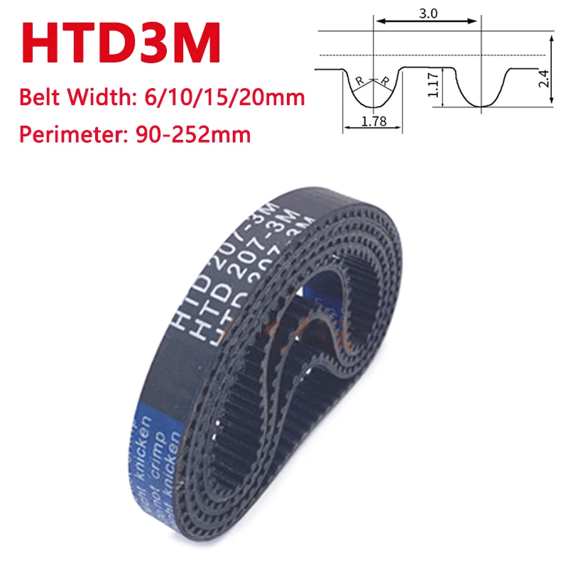 

HTD3M Timing Belt Rubber Closed Loop Synchronous Belt Arc Tooth Drive Belt Perimeter 90-252mm Width 6mm 10mm 15mm 20mm 1Pc