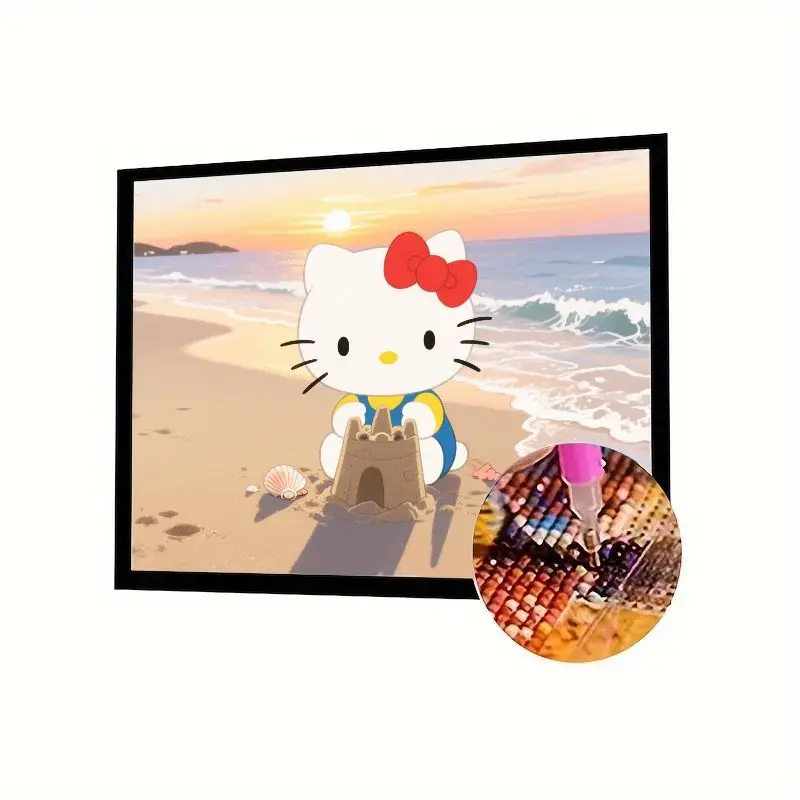 

1 шт., набор для алмазной живописи «Hello Kitty Beach Sunset», 5D, «сделай сам», полная дрель, мультяшный песчаник, стразы, вышивка, художественное ремесло для