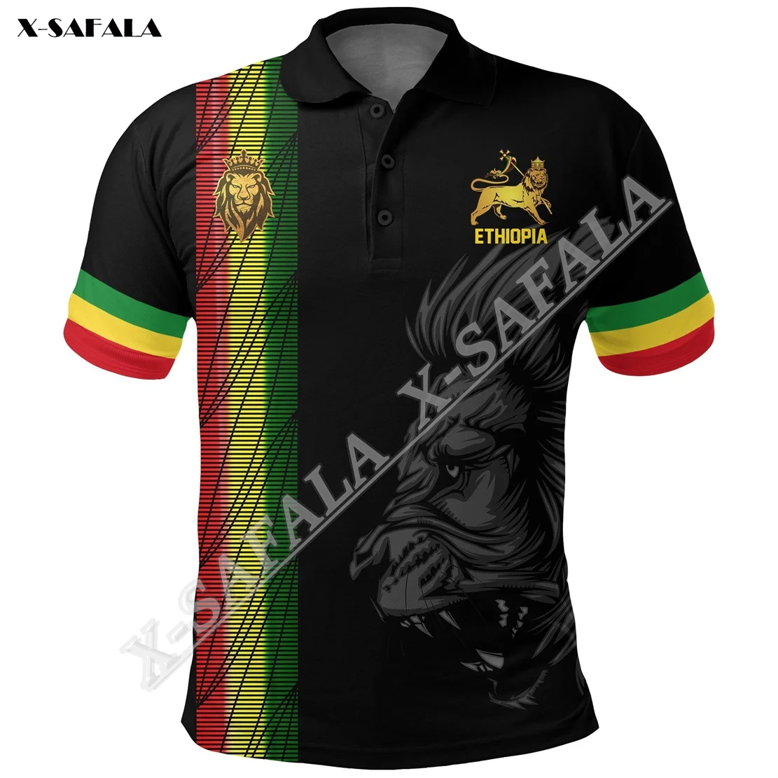 Flag Aztec  Lion Ethiopia United 3D  Printed Men Polo Shirt Collar Short Sleeve Street Wear Casual High-Class Material Tee Tops