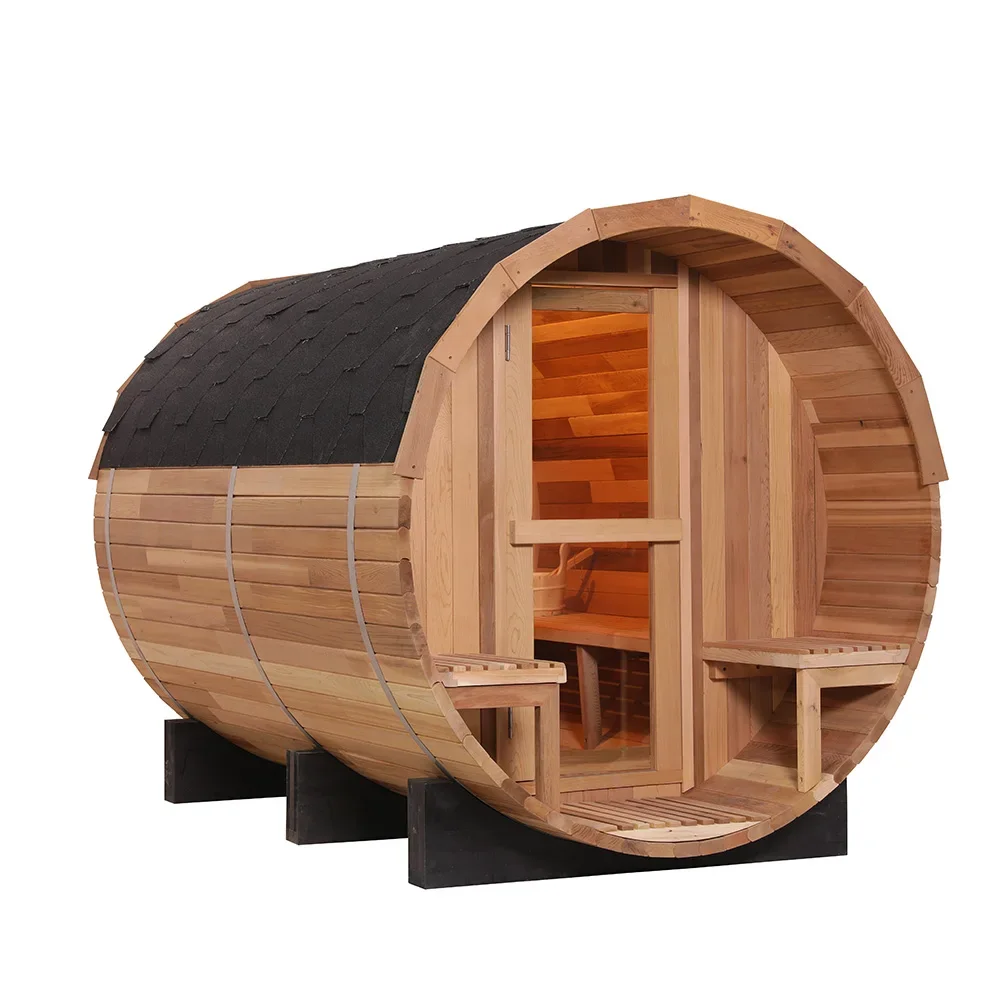 Popular Large Wooden Outdoor Sauna 4 - 6 Person Canada Red Cedar Steam Barrel Sauna