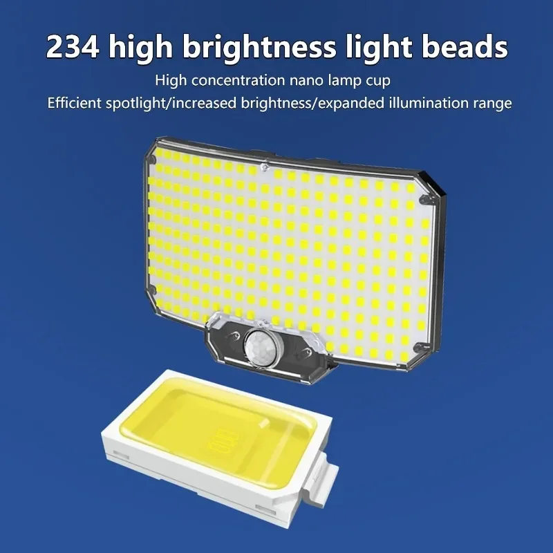 234 أضواء LED تعمل بالطاقة الشمسية في الهواء الطلق أضواء أمنية مع جهاز تحكم عن بعد ومستشعر حركة وأضواء جدارية مقاومة للماء بزاوية واسعة #2