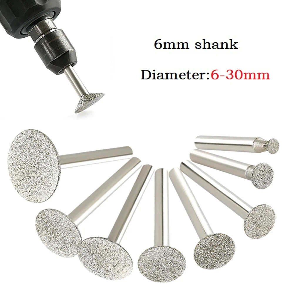 

6-30mm Diamond Burr Carving Grinding Bit 6mm Shank For Stone Marble Ceramic Jade Carving Drill Burrs Polishing Engraving Tool