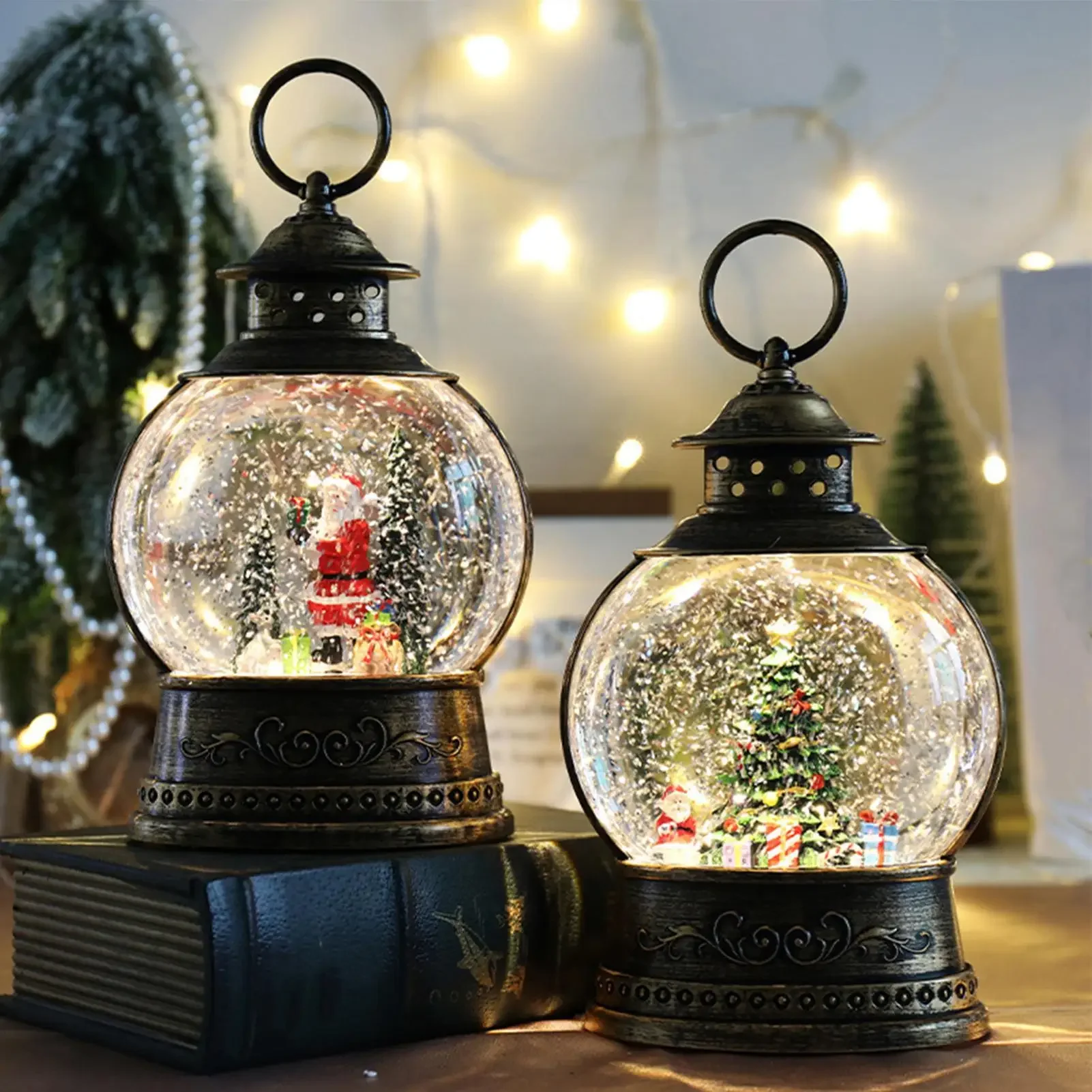 Glittering Christmas crystal ball music box Musical Christmas Snow Globe USB and Battery Powered Seasonal Decoration for Holiday