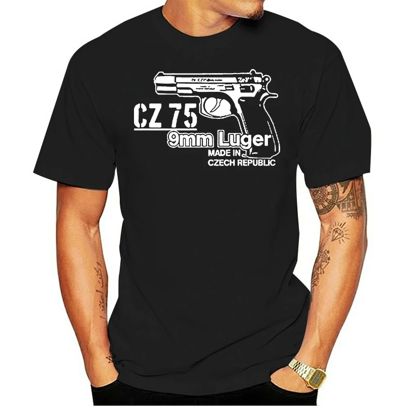 2020 Hot Sale Fashion Cz 75 9mm Luger Weapon Sniper Czech Handgun Automatic Military Gun Tee Shirt Black T Shirt