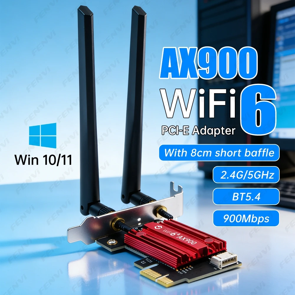 

WiFi 6 AX900 PCI-E Adapter BT 5.4 900Mbps 802.11AX Dual Band 2.4G/5GHz 8cm Low Bracke Wireless Network Card For PC Windows 10/11