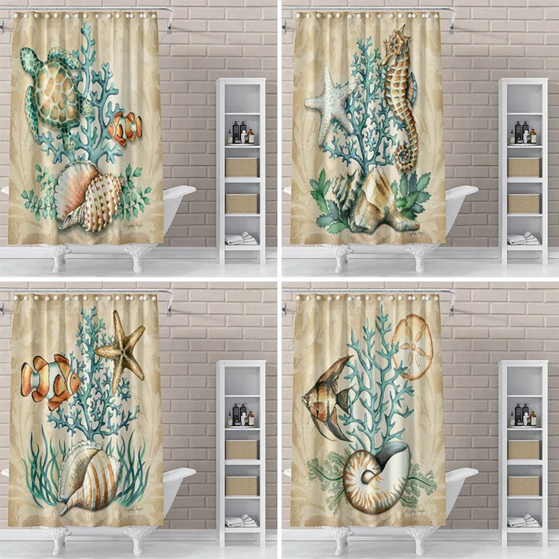 Ocean fetish turtle seahorse bathroom shower curtain bath partition polyester waterproof cloth  toilet door