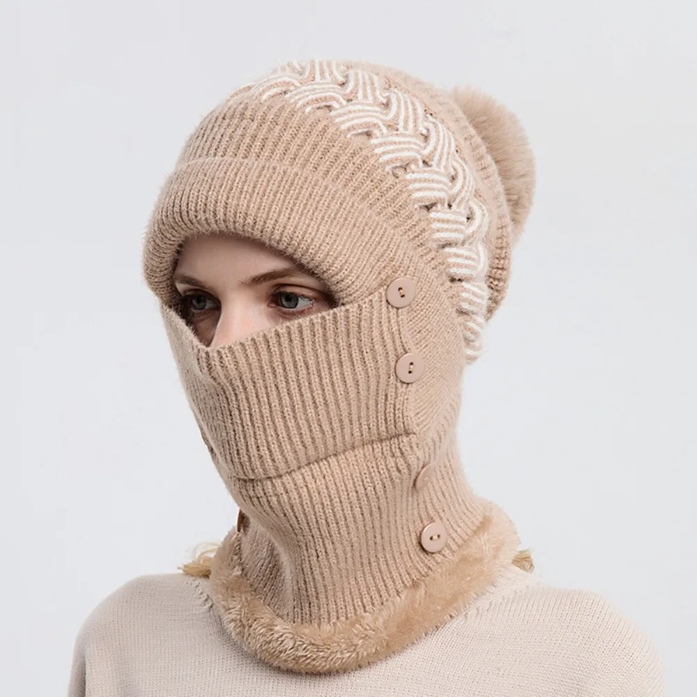 

Balaclava Hat Woolen Scarf And Hat Set Elastic Thickened Knitted Hat Soft Cold Proof Scarf Women