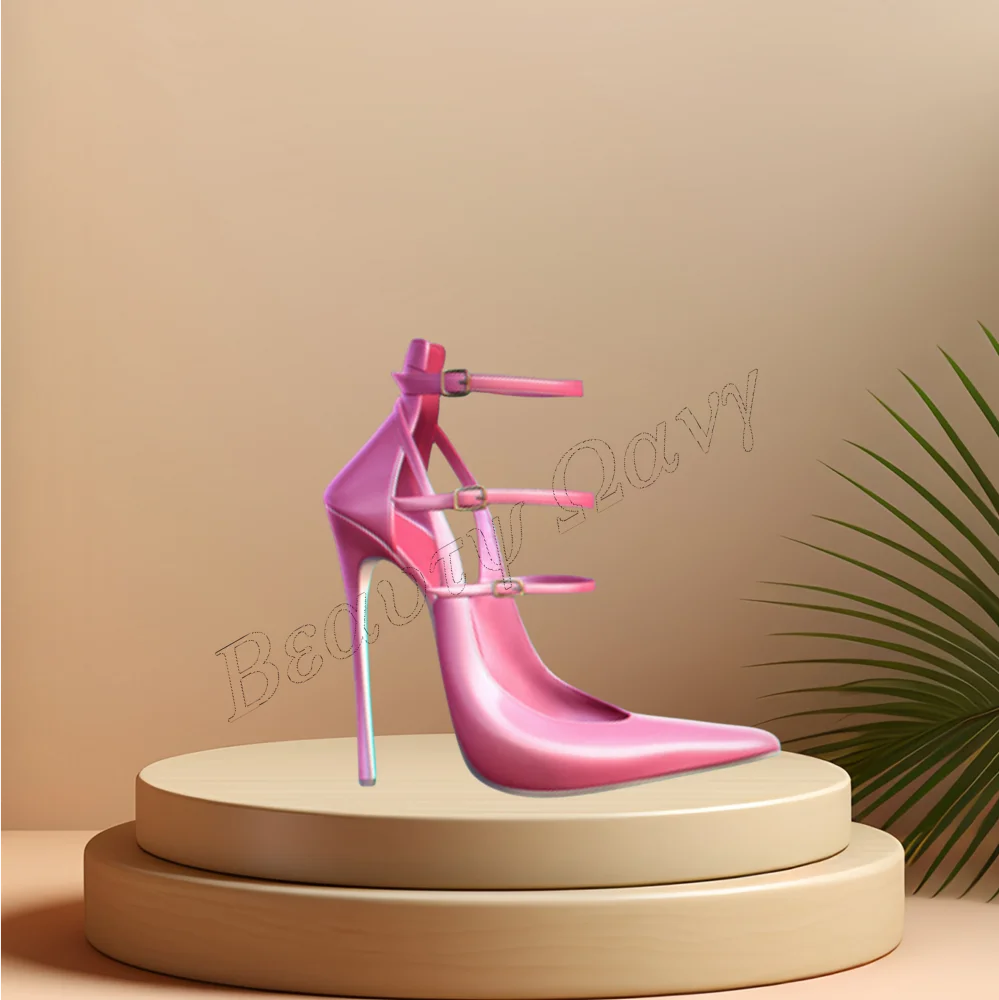 

Pink Buckle Decor Silk Pumps Solid Pointed Toe Spike High Heel Shoes for Women Runway High Heels 2023 New Zapatillas Mujer