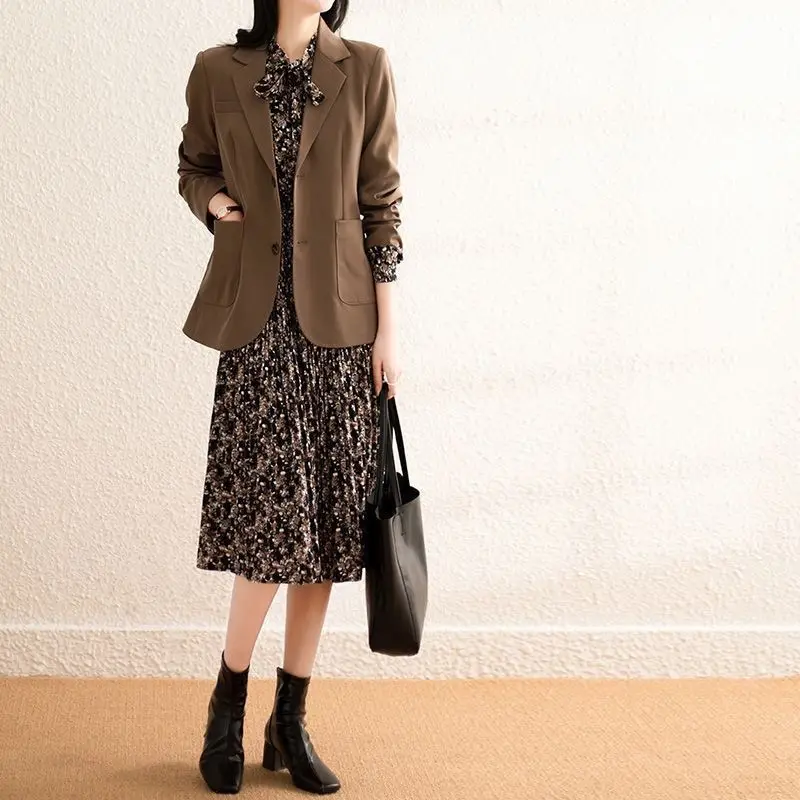 Vestido de gasa para mujer, prenda de manga larga con cuello redondo y flores fragmentadas, estilo Retro, a la moda para primavera y otoño, 2023