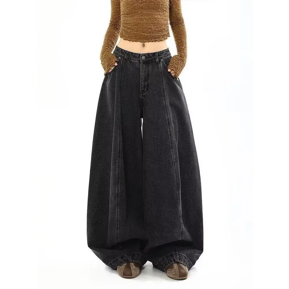 

Korean Style Loose Jeans Women Y2K High Street Fashion Retro Bf Casual American Vintage Curved Hem Wide Leg Floor Length Pants