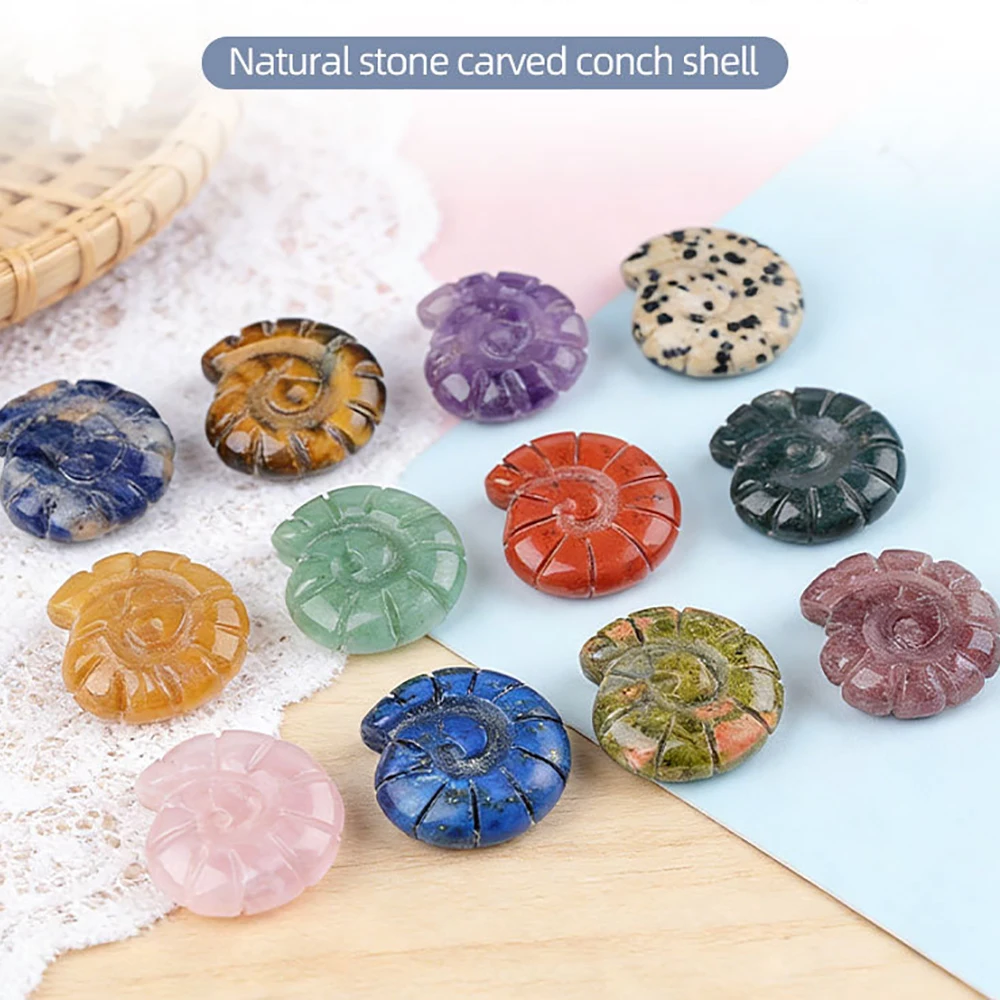 Natural Stone Carved Conch Shape Statue Healing Crystal Shell Dual Side Handcarved Figurine Landscape Gemstone Office Home Decor