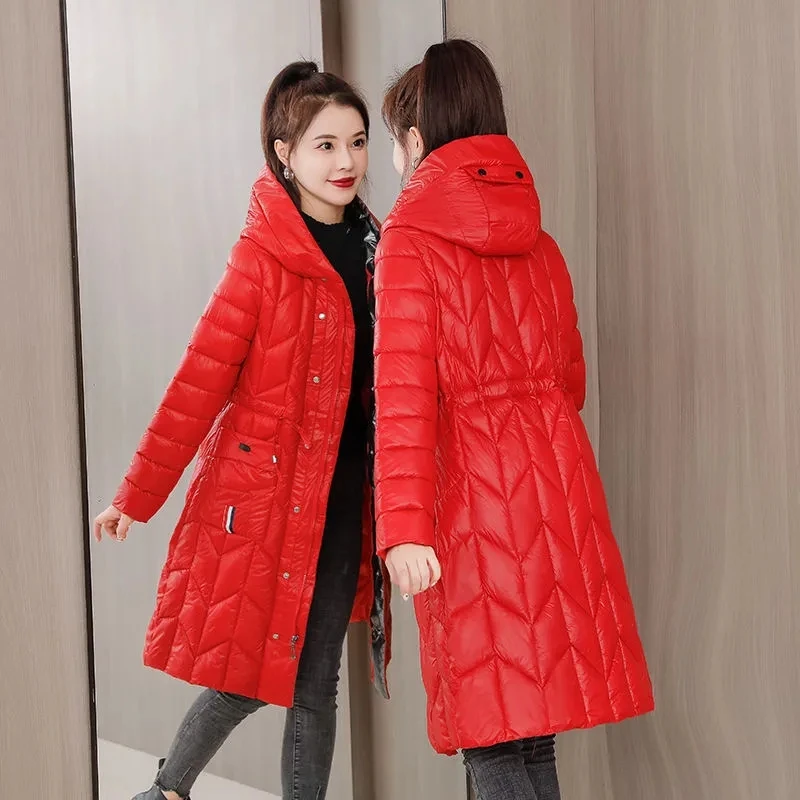 Down Cotton Jacket Women 2023 New Korean Fashion All-match Casual Padded Coat Female Hooded Large Size Long Autumn Winter Parkas