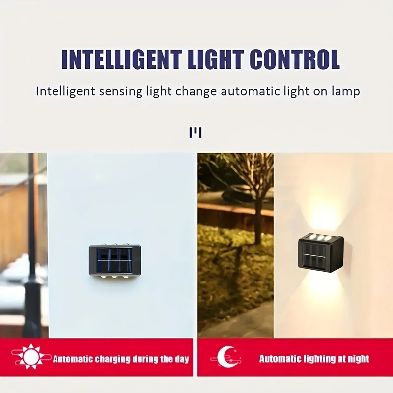 1/6pcs Solar Light, Waterproof Upper And Lower 6 LED Wall Lights From Dusk To Dawn Outdoor Decorative Lights, Suitable For Court
