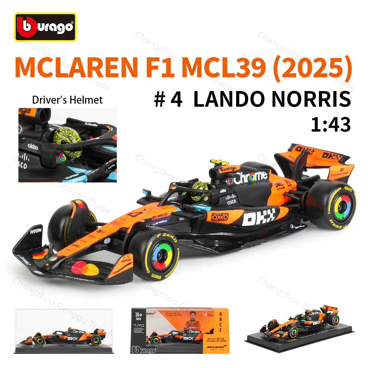 Bburago 1:43 صندوق أكريليك 2025 ماكلارين MCL39 F1 صيغة سباق السيارات محاكاة ثابتة دييكاست سبيكة نموذج سيارة #1