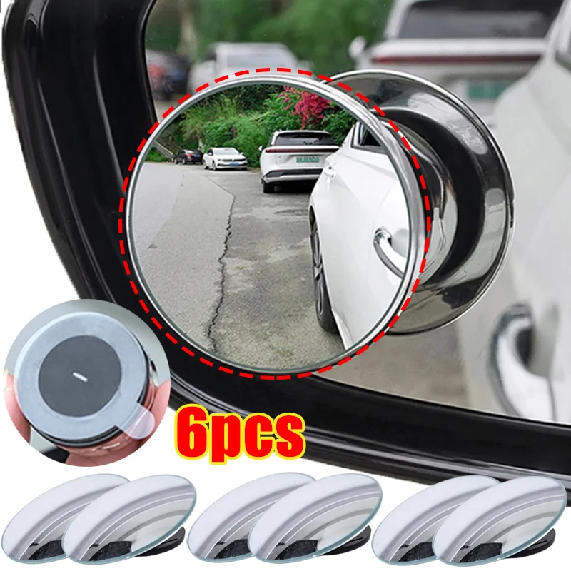 1/6pcs Car Blind Spot Rear View Mirror Wide Adjustable Small Round Mirror 360° Rotation Reverse Auxiliary Rearview Convex Mirror