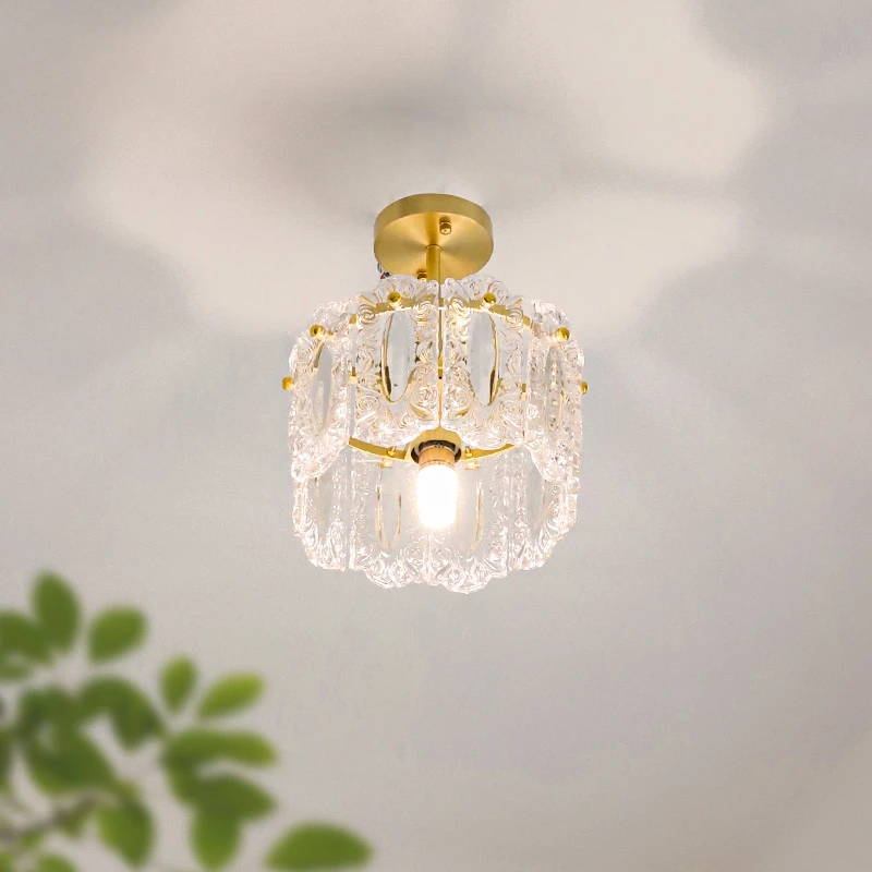 Retro Glass Ceiling Lamp American Light Luxury French Modern Entrance Bedside Aisle Entry Small Lamp for Home Decor