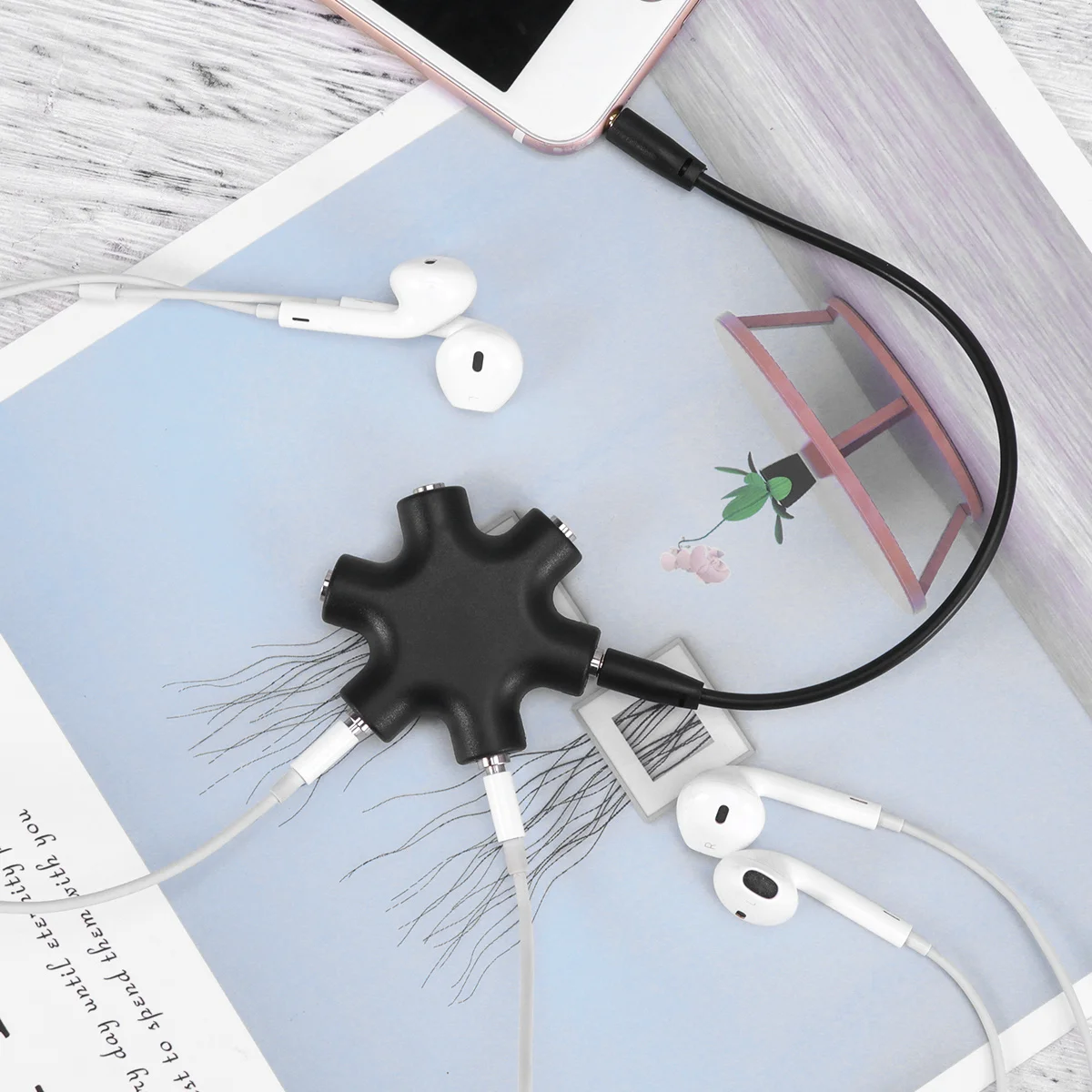 

5 Way 6 Port Headphone Splitter Adapter for Multiple Devices Classroom Car Use Enjoy Sound Together Headphone Splitter