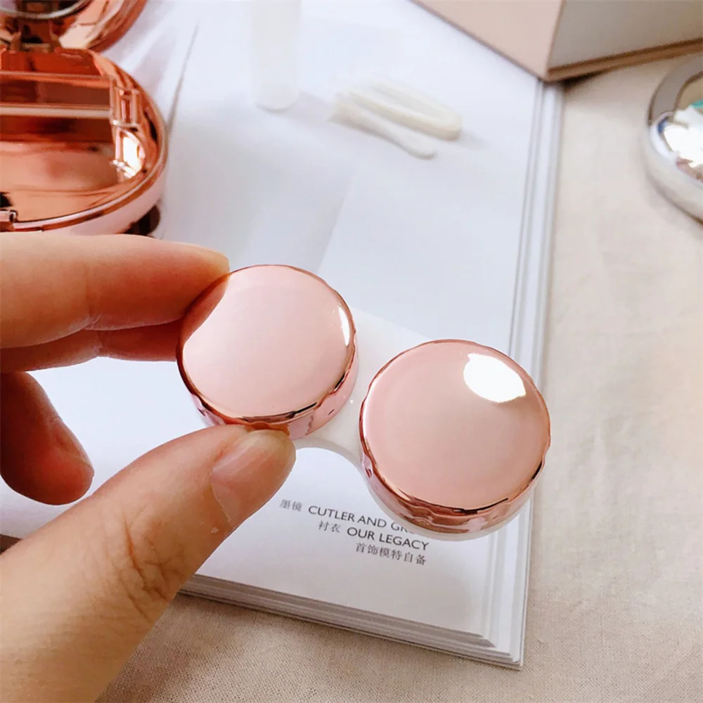 5 Colors Pebble Contact Lens Case Cosmetic Case Portable Ultra-thin Mirror Simple Contact Lens Companion Box Travel Storage Box