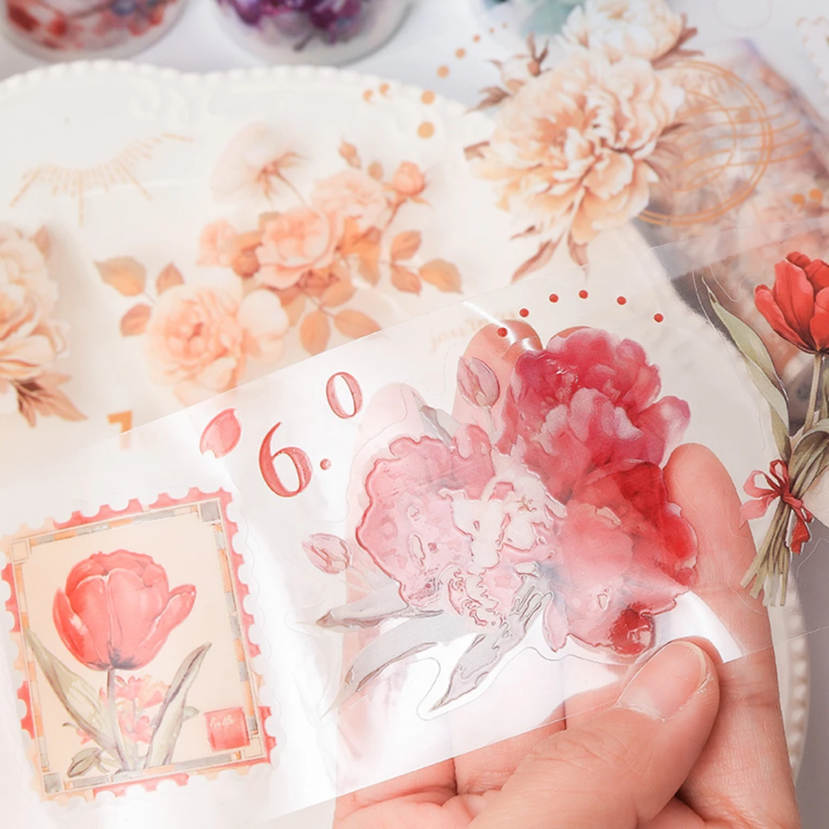 6 ロール/パック蝶花テーマテープ DIY ハンドブックジャーナル電話ケースガラスマグ装飾友人へのギフト