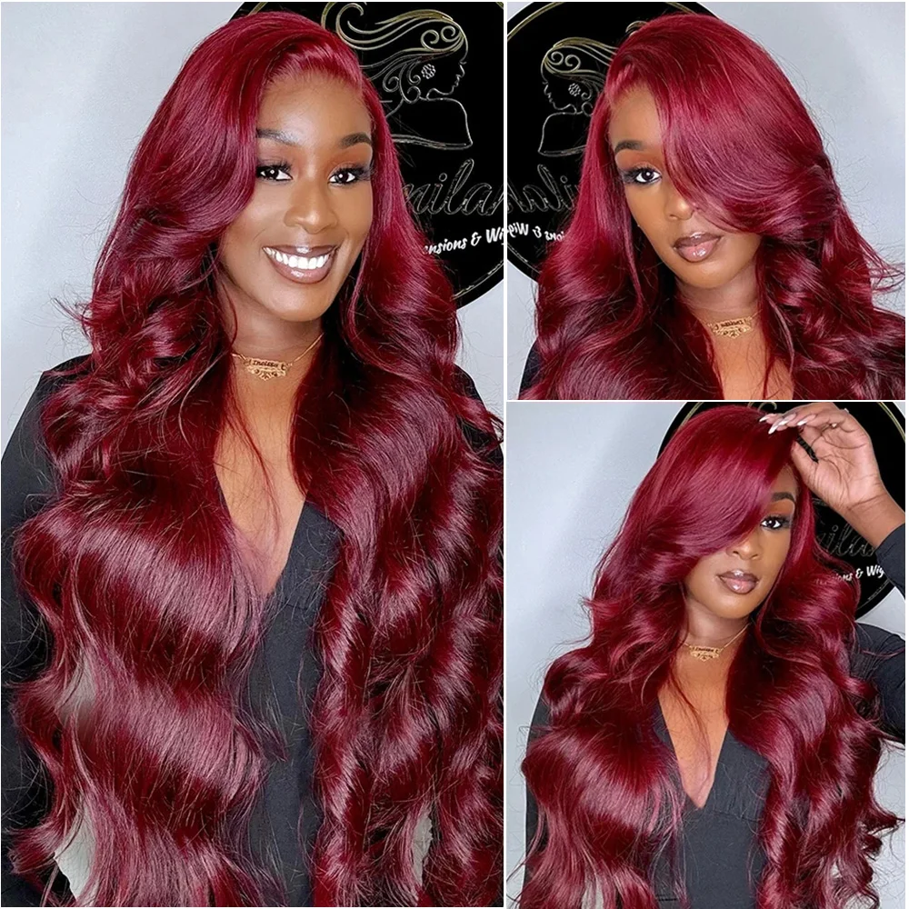 30 40 بوصة بورجوندي 13x6 HD الدانتيل أمامي 100% باروكة من شعر طبيعي 200 الكثافة الجسم موجة 99j 13x4 الدانتيل الجبهة البرازيلي الباروكات قبل قطعها #4