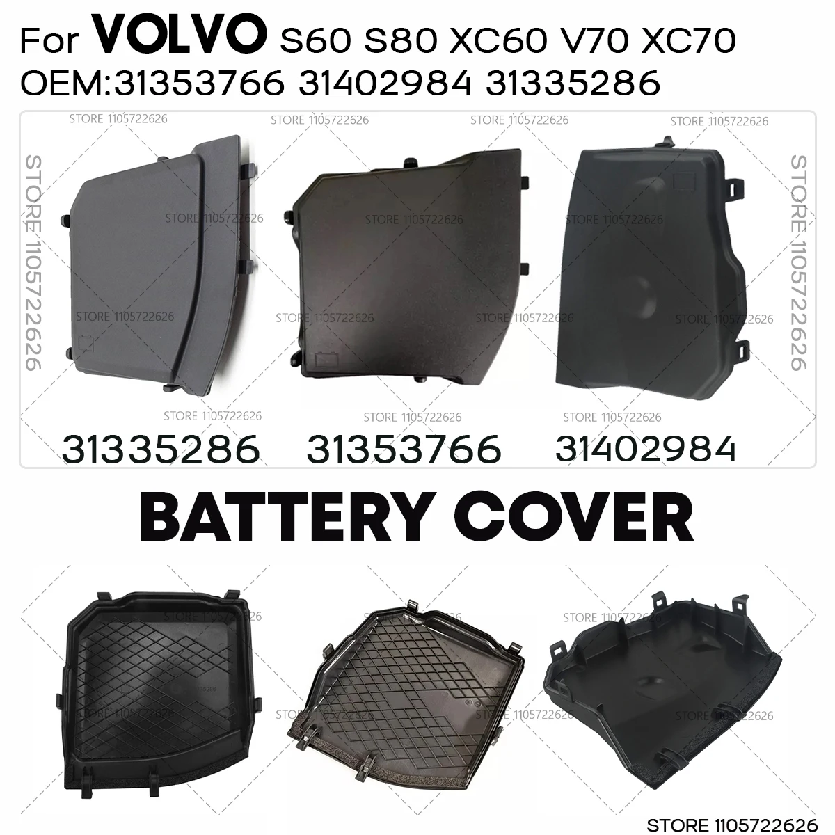 For Volvo 2008-2018 Battery Box Housing Cover Cap S60 S80 XC60 V70 XC70 3.0 3.2 31353766 31402984 31335286