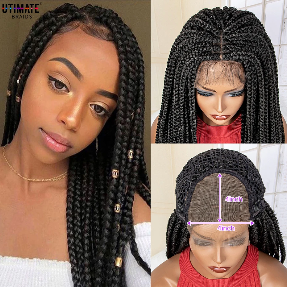 

Synthetic 30 Inches Long Straight Box Braided Wigs Knotless 4×4 Lace Frontal Wigs for Black Women Natural Braiding Wigs Daily