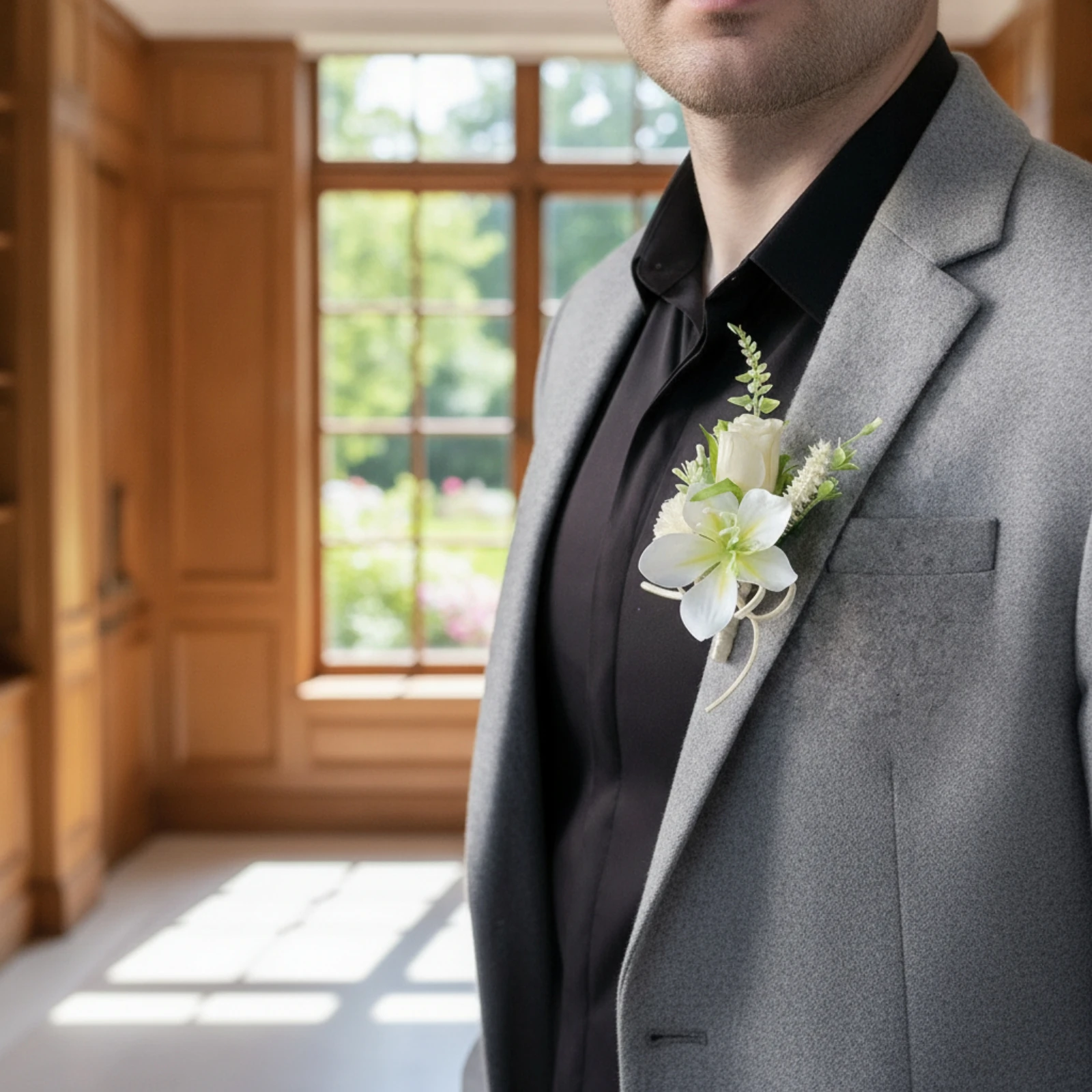 Artificial Boutonniere White Boutonniere with Wrapped Stem Lapel Flower Floral Buttonhole Classic for Groom, Weddings, Banquets