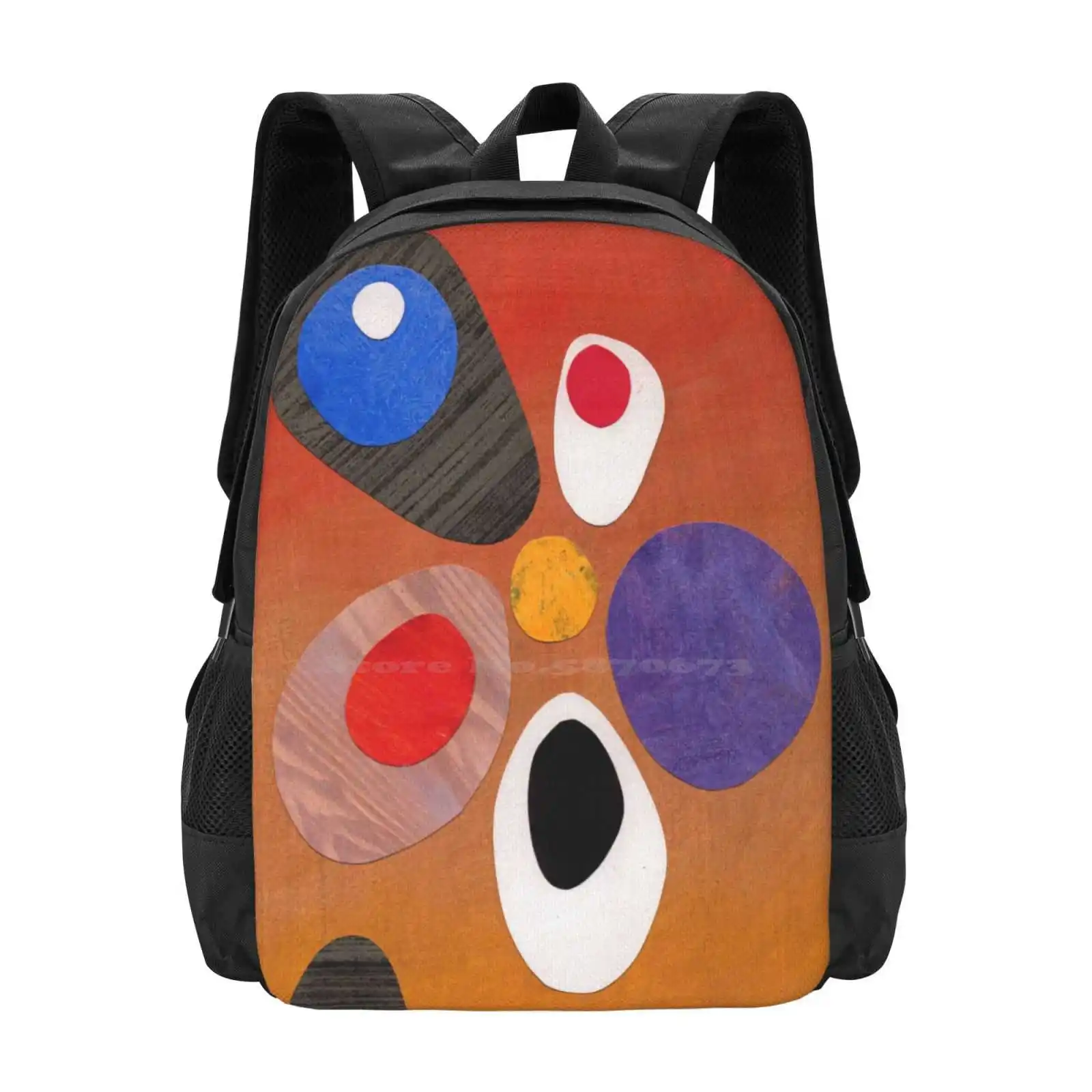 Warm Rich Colour Abstract Retro Styling Painting Collage Hot Sale Schoolbag Backpack Fashion Bags Retro Mid Century Simple