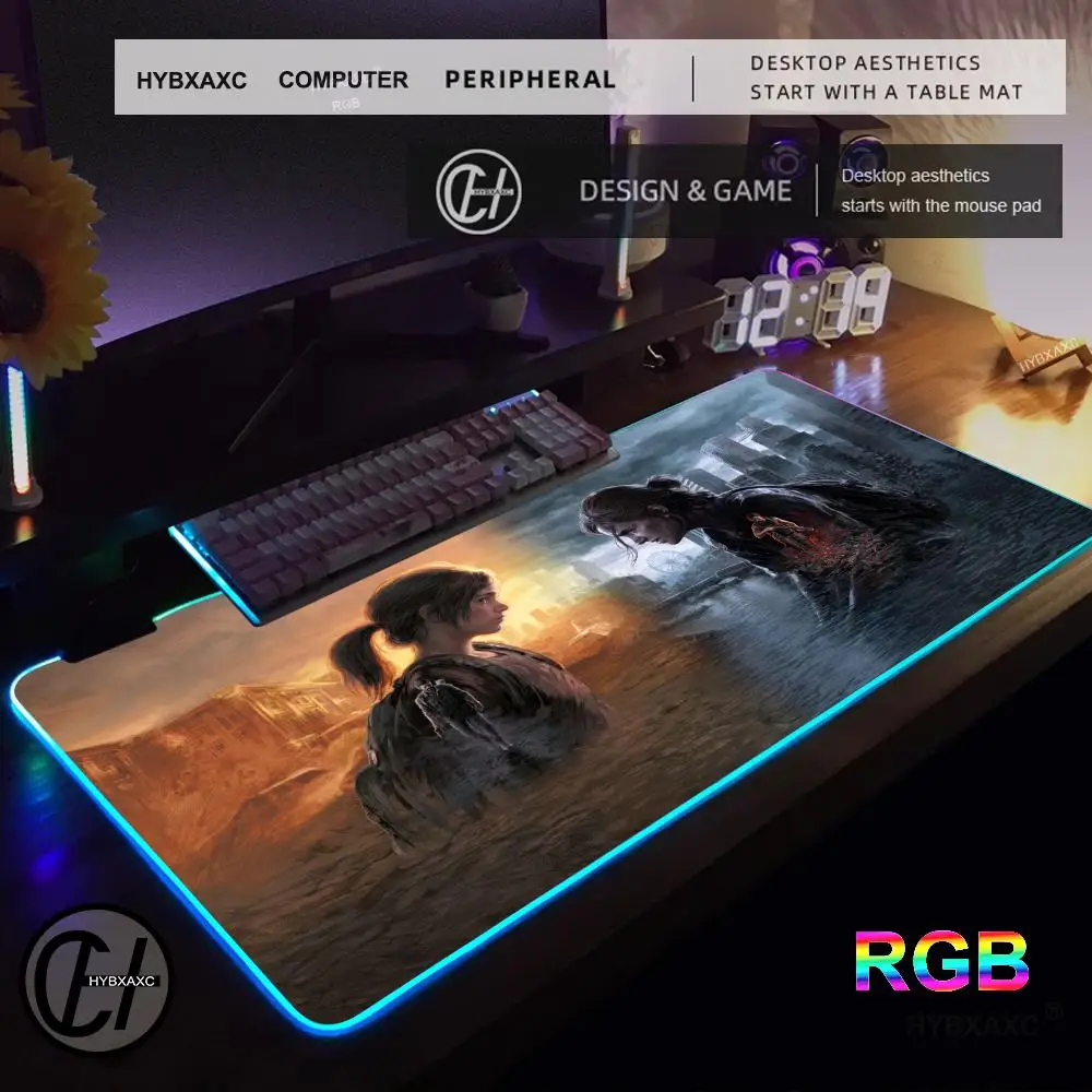 

RGB LED HD Game The L-Last Of US Mouse Pad Computer Mat Deskpad Laptop Keyboard Mat Office Large Landscape Mousepad HYBXAXC