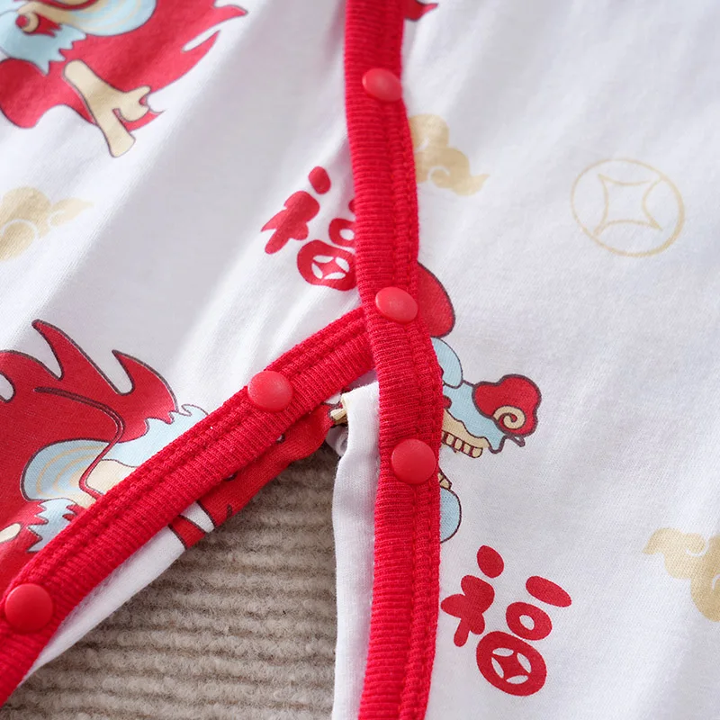Chinese New Year Baby Clothes Dragon Pattern 0-1 Year Old Baby Pure Cotton Long Sleeved Jumpsuit For All Seasons