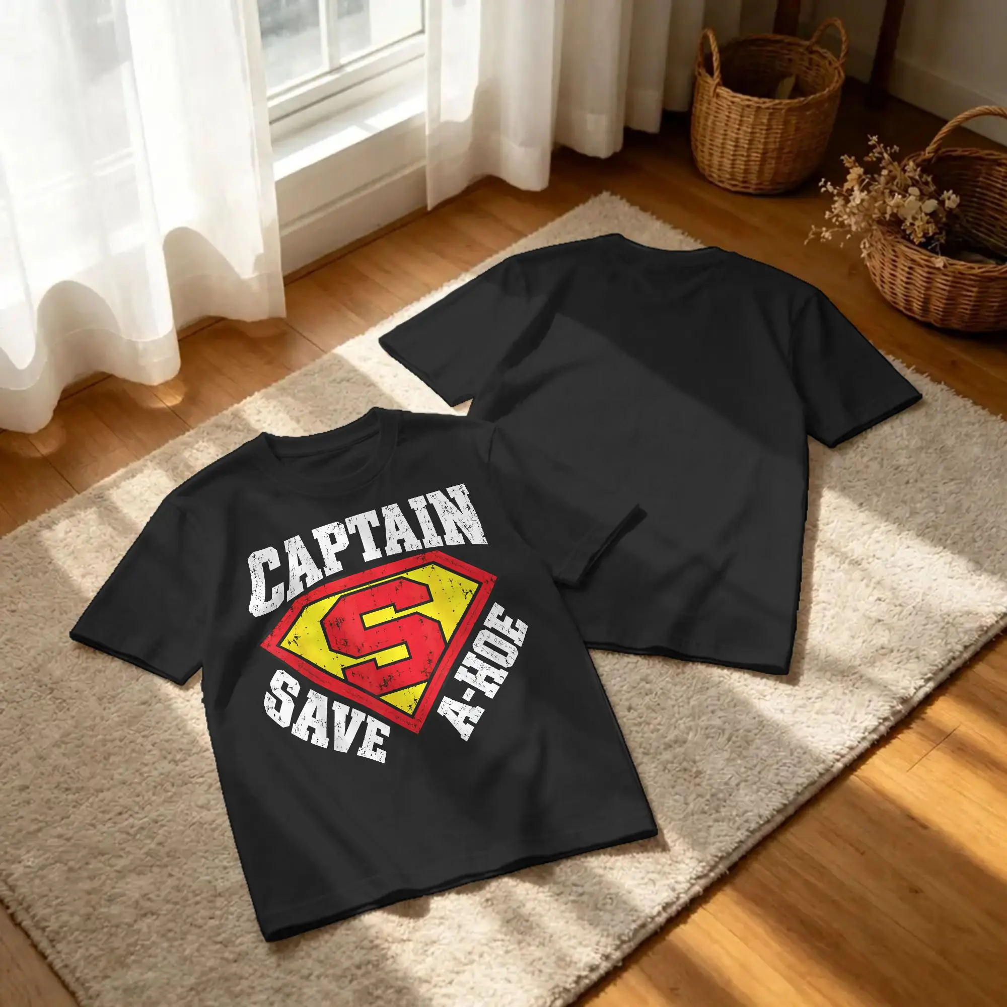 Captain Save a Hoe  American Hero Tshirts Men Cotton Tops Printed  Round Neck Short Sleeve