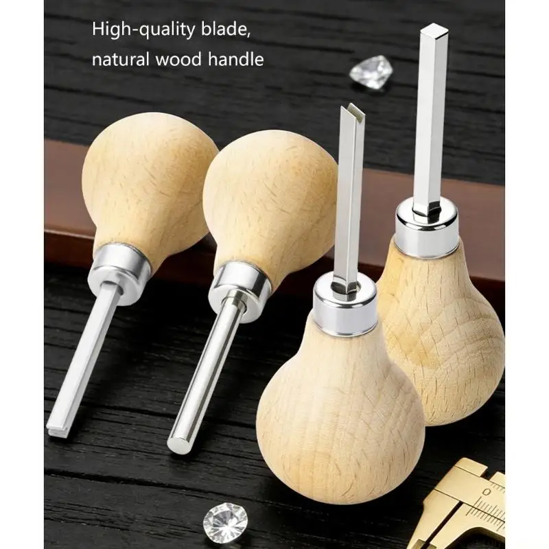 D46E Ergonomic Jewelry Setting Pusher with Wooden Handle Practical Gemstones Pusher