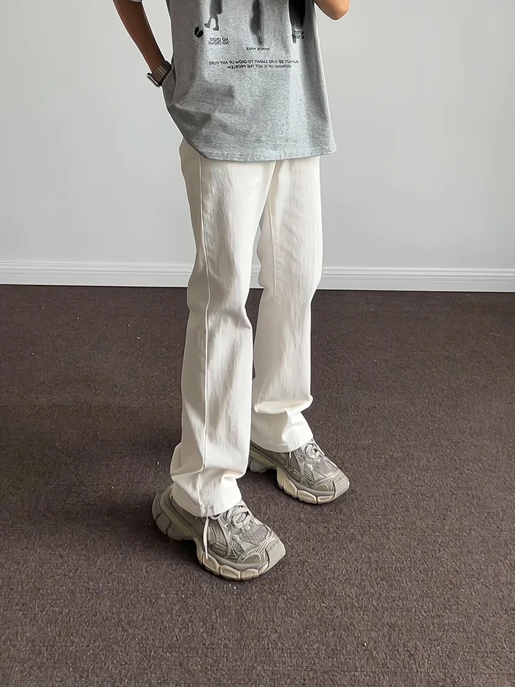 

Cleanfit White Men's Summer Thin Denim Jeans Micro Flared Knife Straight Leg Jeans mid High Waist Cotton Polyester Blend