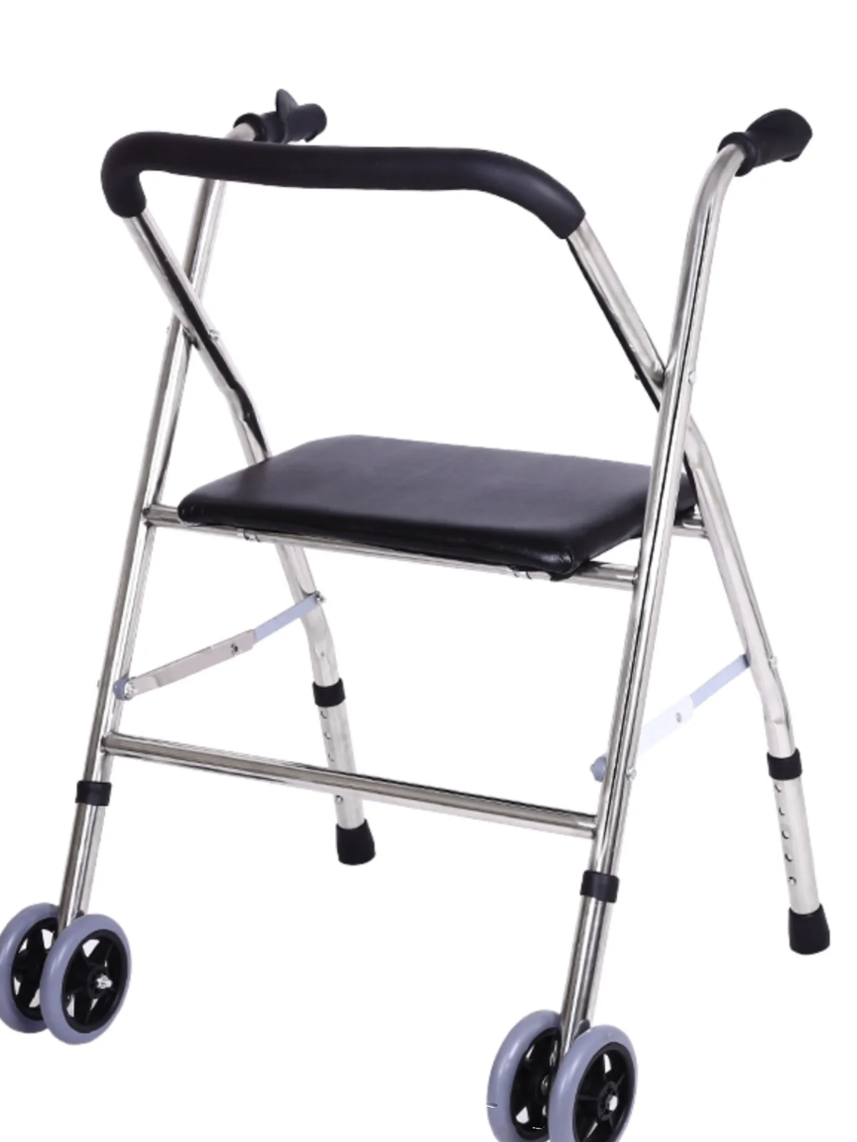 The elderly stainless steel four-legged folding cane stool disabled with wheels with seat hand push walker walker walker