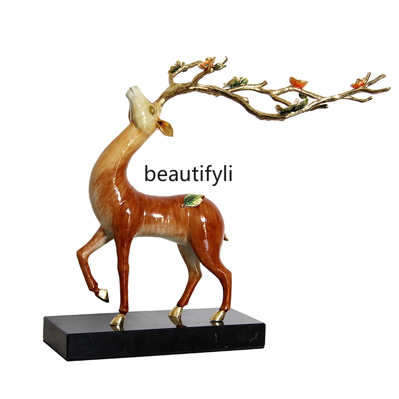 

New Chinese Enamel Fortune Deer Decoration Living Room Corner Table Creative Decoration Hallway Entry Luxury Home Ornament