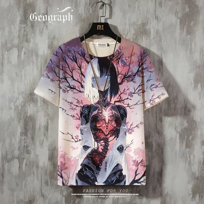 Herren-T-Shirt mit Anime-Mädchen-Motiv, 3D-Druck, sexy und attraktiv, lässiges, lockeres Street-T-Shirt, kurzärmelig, Rundhalsausschnitt. – Detail 3