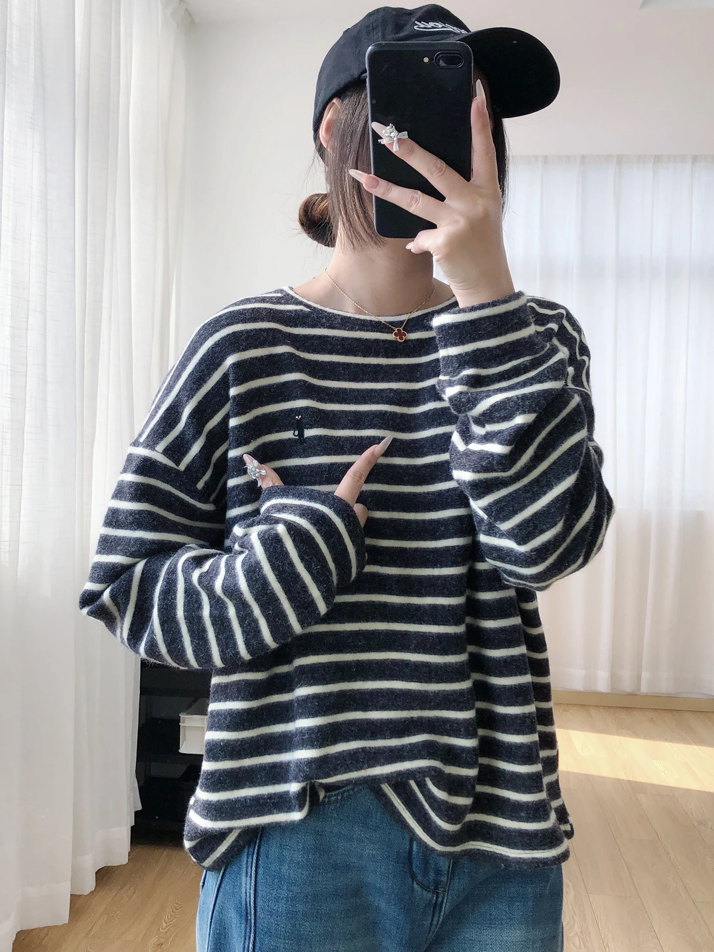 

Мягкая удобная длинная полосатая облегающая женская футболка с вышивкой све, осень-зима, новинка, внутренняя одежда, базовый топ