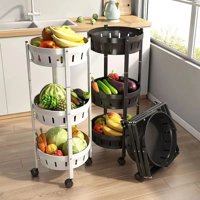 

Folding Kitchen Storage Rack,movable Snack Storage Shelves,multi-Layer Round Storage Cart,360 Rotate Snack Sundries 2/3/4 Layers