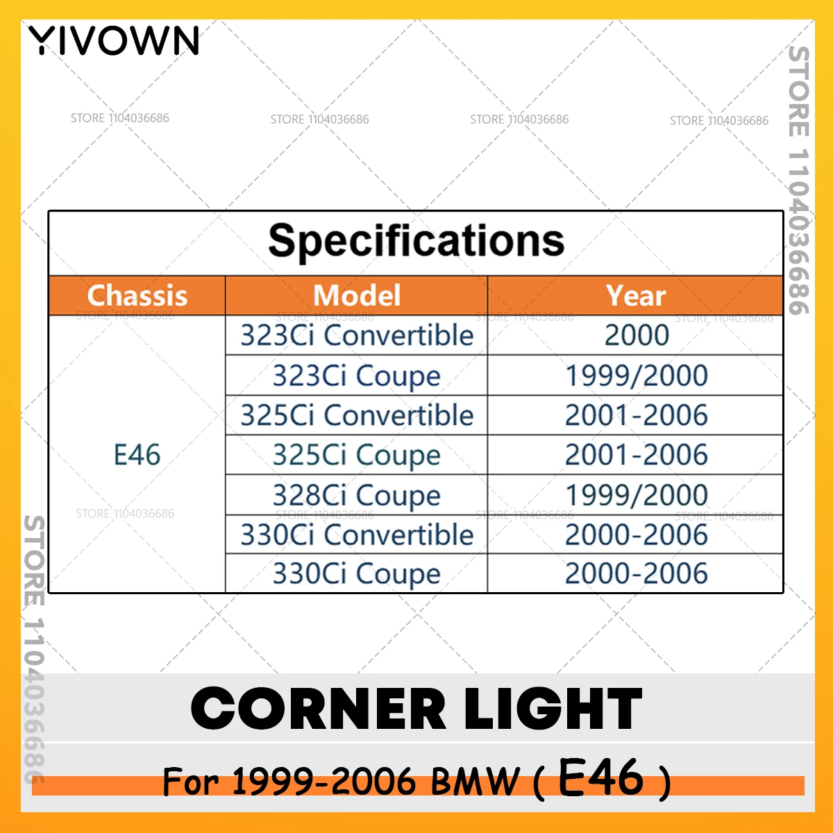 For 1999-2006 BMW 323Ci 325Ci 328Ci 330Ci (E46) Turn Marker Signal Blinker Corner Parking Light Lamp 63126904307 63126904308
