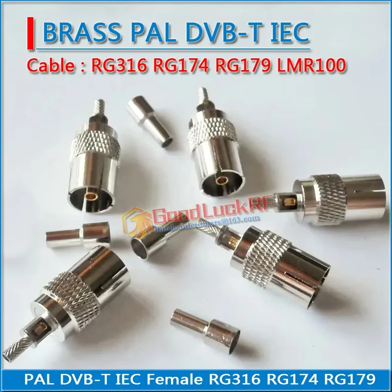 PAL DVB-T IEC Male Straight Crimp RG316 RG174 LMR100 RG179 Cable IEC Male Right Angle 90 Degree IEC Female RF Connector Adapter
