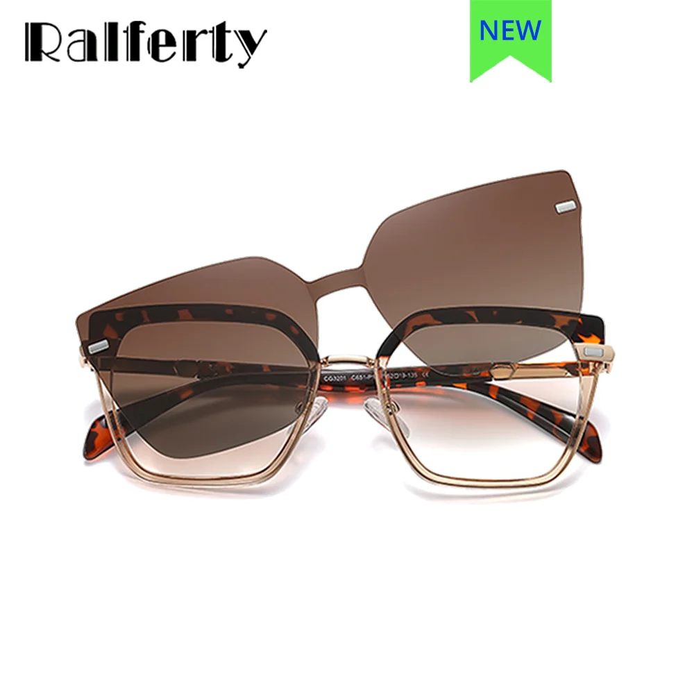 

Ralferty Designer Polarized Sunglasses Women 2 In 1 Clips On Glasses Female Spectacles Frame Cat Eye Glasses 0 Diopter Eyewear