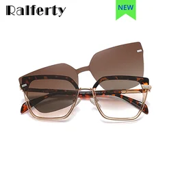 Ralferty Designer Polarized Sunglasses Women 2 In 1 Clips On Glasses Female Spectacles Frame Cat Eye Glasses 0 Diopter Eyewear