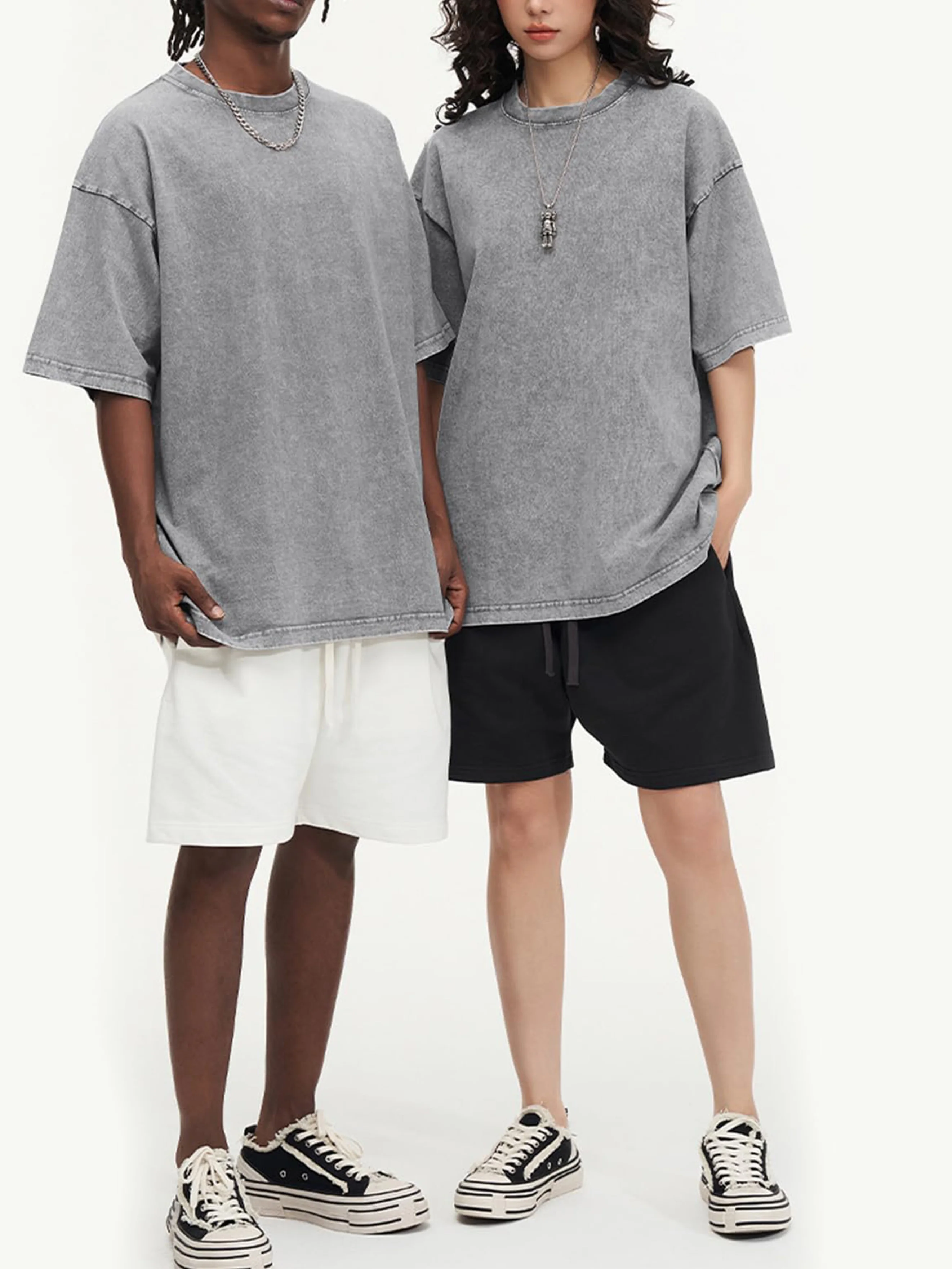 تي شيرت رجالي تركي جرافي بينز مطبوعة رمادي بأكمام قصيرة رقبة مستديرة فضفاض صيفي 100% قطن خالص حمض غسل الشكر