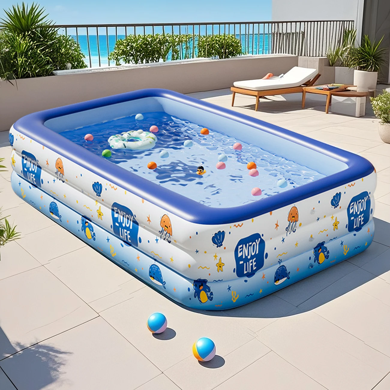 1 Stück Großer Aufblasbarer Swimmingpool, Tragbarer Aufstellpool, Verstärkter PVC-Außenpool für den Garten, Sommer-Wasserspielbecken – Detail 4