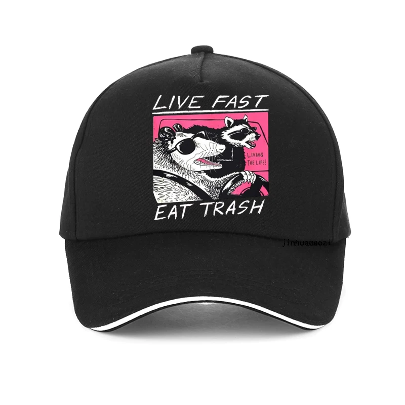 

Live Fast! Eat Trash! hat fashion Design Men Women Baseball cap Harajuku summer Sun cool Bonnet Adjustable golf Snapback hats